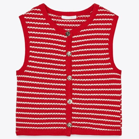 Zara Buttoned Jacquard Vest Top - Picture 1 of 5